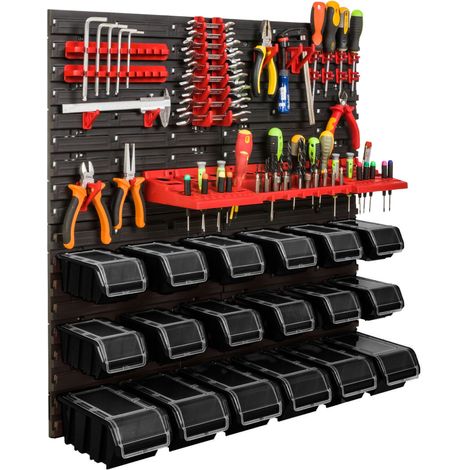 Panneau à outils d'atelier 78x78 cm + 18 plateaux (1/5)