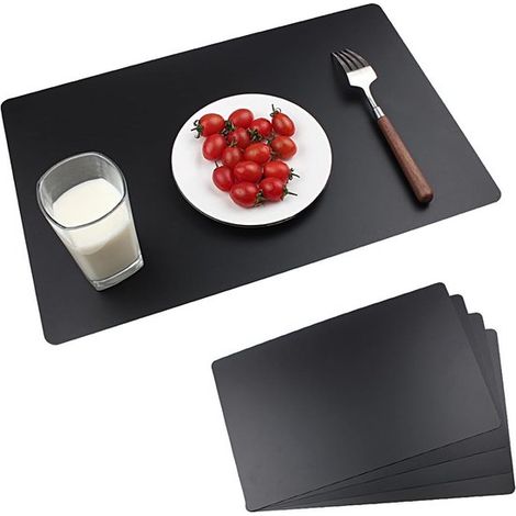 Set mit 4 schwarzen Platzsets waschbar und leicht zu reinigen Rechteckige wasserfeste dunkle Platzsets aus Polypropylen-Kunststoff geeignet für 4 (1/5)