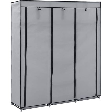 Kleiderschrank mit Fächern und Stangen Grau 150x45x175cm Stoff