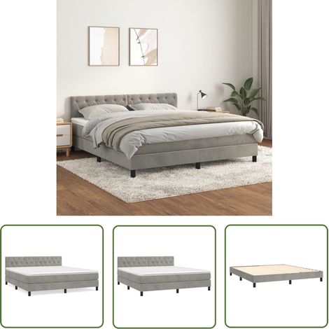 The Living Store Boxspringbett mit Matratze Hellgrau 160x200 cm Samt - Boxspringbett - Samtbett - Doppelbett - Bett Mit Matratze - Hochwertiges Bett (1/5)