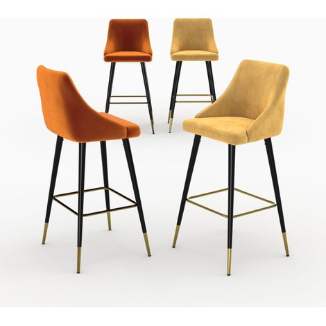 Pack 4 chaises de bar en velours orange et jaune 78 cm - Aristote