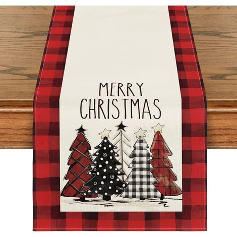 Chemise De Table - Motif Plaid Buffalo Rouge Et Noir - Pour Décoration De Noël - 33 X 228 Cm - Pour Salle À Manger Cuisine Intérieur Extérieur (1/5)
