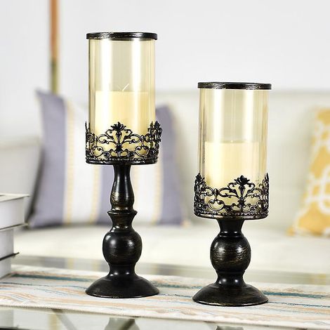 chandelier En 30cm & 37cm Ouragan Noir En Dtresse Vintage 2pcs, Socle Polyvalent En Verre De Pidestal Mtallique Base Pour La Dcoration De Fte Mari (1/5)