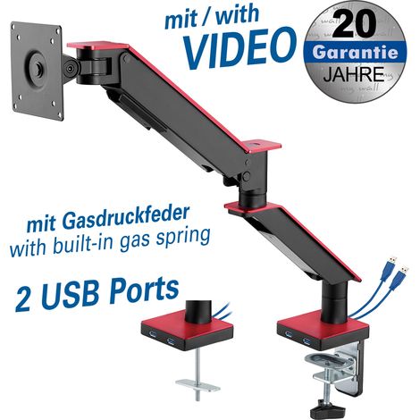 My Wall HL25-1L - Stand de Tavolo con Dock de Gas per schermi piatti, 2 porte USB, de Gestione dei cavi, de Braccio per monitor de 17" a 35", supporta fino a 2,5-11 kg.