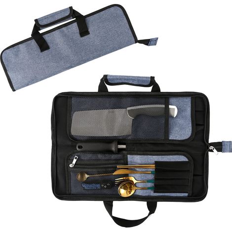 Étui à couteaux, Sac rouleau pour couteaux de chef, Étui à couteaux de cuisine Oxford robuste avec 13 fentes, Poignée de transport simple et bandoulière, Rangement de cuisine pour voyages et camping (1/5)