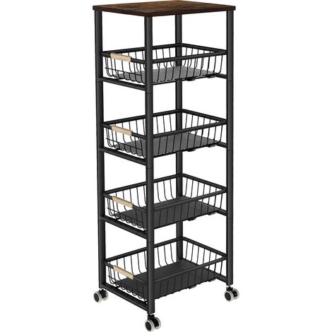 Levede 5 Tier Kitchen Trolley Storage Rack Cart Rolling Trolley Wheels Handle