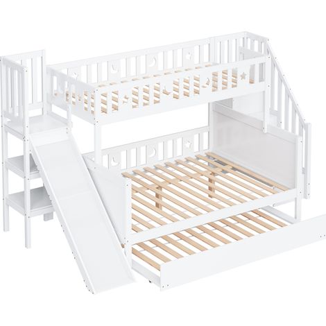 Lit superposé enfant 90/140x200 cm avec toboggan, étagère, blanc
