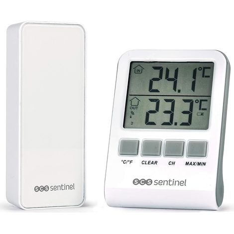 Thermomètre Digital Intérieur Extérieur – Sonde Sans Fil 433 MHz – Portée 60 m – Double Affichage – Mémorisation Températures Mini, Maxi – Écran LCD – Blanc - HCN0062 (1/5)