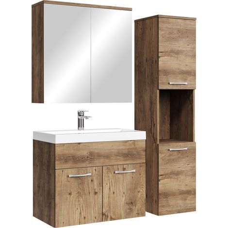 Mobile da bagno Montreal 60cm Rovere Marrone - armadio armadietto a specchio (1/5)