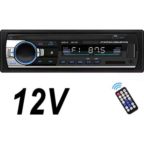 Autoradio MP3 stéréo Bluetooth 12/24 V 60 W pour voitures et camions, appels mains libres Bluetooth via USB, kit autoradio MP3 avec lecteur de carte USB. (1/5)
