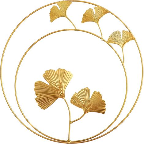 Sculpture murale en métal, feuilles de ginkgo en fer (double ronde), décoration idéale pour la maison, le bureau, le salon ou l'hôtel.