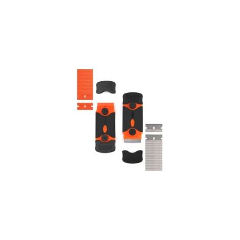 Juego de 2 raspadores de vidrio cerámicos con 20 cuchillas de acero inoxidable y 20 cuchillas de plástico para ventanas, azulejos, espejos y ventanas de automóviles - Crezuo