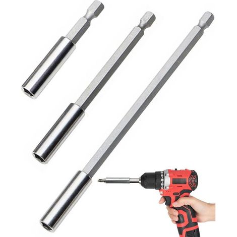 Ensemble de 4 rallonges pour perceuse avec tige hexagonale magnétique-Pour vis et écrous - Support extensible pour visseuse et perceuse sans fil (60/100/150mm) (1/5)