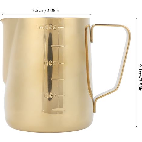 Pitcher à lait inoxydable avec échelle graduée pour latte art, 350ML, doré
