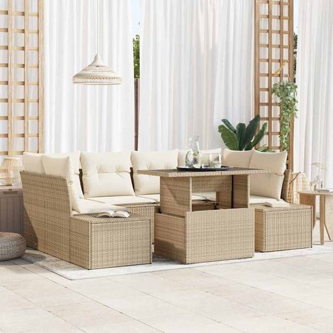 Set di divani 7 pz Beige e Crema polyrattan vidaXL (1/5)