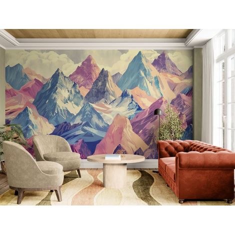 Papier peint Graphique – Chaîne de montagnes géométrique colorée - 150 x 250 cm (1/2)