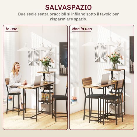 Lot de 2 tabourets de bar hauts à dossier + dessus de bar brun pliant, avec porte-bouteilles et porte-verres (1/5)