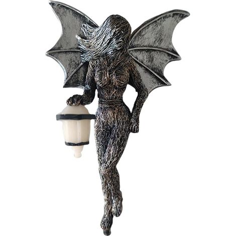 Statue De Jardin Ange En Résine Avec Éclairage Automatique - 15 x 15 x 25 cm - Pour Extérieur Jardin Patio Pelouse (1/5)