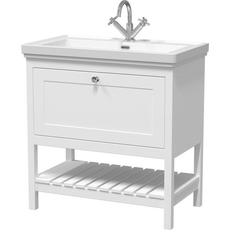 Balterley Coppenhall Bathroom Floor Standing 1 Drawer Vanity & 1 Tap Hole Basin, Pure White, 830mm (1/4)
