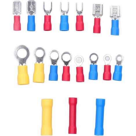 Cosses électriques isolées à sertir, connecteurs rapides en forme d'anneau, fourche et manchon, tailles multiples, accessoires de câblage pour connexions sûres. (1/5)