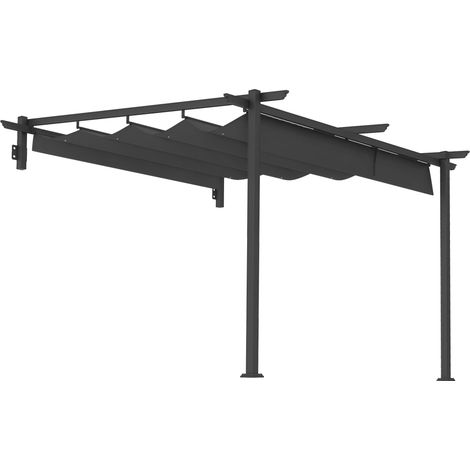 Pavillon, 3 x 3 m Pergola, Winddichtes Terrassendach, Wandmontage, Verstellbares Dach, für Garten, Terrasse, Dunkelgrau