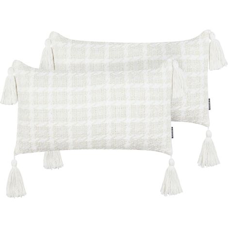 Ensemble de 2 Coussins en Coton 30 x 60 cm Housses à Carreaux Salon Chambre Bureau Beige Douris (1/5)