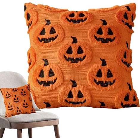 Housses de Coussin Halloween 45x45 cm Housse d'Oreiller Halloween Motif Expressif Décoratif pour Canapé Salon Chambre Fauteuil Patio Terrasse (1/5)