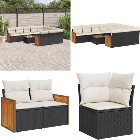 11-tlg. Garten-Sofagarnitur mit Kissen Schwarz Poly Rattan - Gartengestelle - Gartenmöbelset - Outdoor Möbel - Rattan Gartenmöbel - Lounge Set - Home & Living (1/5)