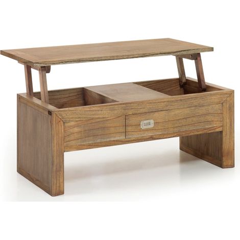 Table basse rectangulaire relevable en bois massif naturel de Mindy Mazari 110cm (1/4)