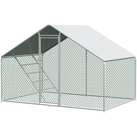 Poulailler mobile résistant à l'hiver - Enclos en métal avec serrure de sécurité - Enclos en tissu PE imperméable pour poules, lapins et petits animaux dans le jardin - Argenté (3 x 2 x 2 m)