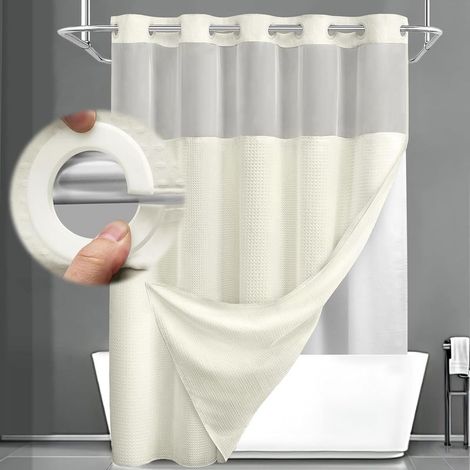Ensemble rideau de douche et doublure (anneaux non inclus), rideau de douche gaufré style hôtel, doublé, beige, 180 cm de large x 190 cm de long. (1/5)