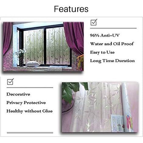 Film adhésif décoratif pour vitres en bambou, effet vitrail, autocollant dépoli pour vitres, sans colle et amovible. (1/4)