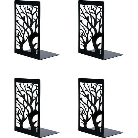 Lot de 4 serre-livres en métal noir mat – Antidérapants et anti-rayures – Organisateur pour étagères, bureau, bibliothèque (1/5)