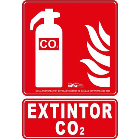 Señal extintor CO2 ATM  PVC clase A 30x20 cm, resistente y duradera.