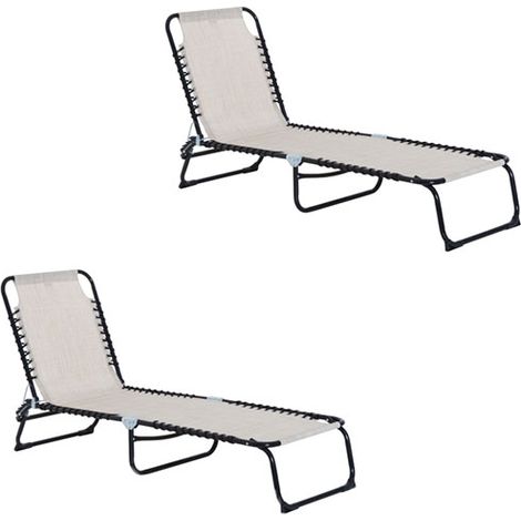 2er-Set sonnenliege faltbar Gartenliege 4-stufig verstellbare Rückenlehne Stahl Mesh-Stoff Beige 197x58x76 cm für entspannte Stunden im Freien