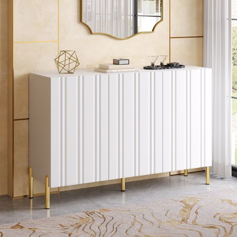 Buffet meuble à chaussures 2 en 1 - 120x35.5x80 cm - meuble d'entrée et séjour 3 portes avec étagères réglables et pieds en métal doré - blanc (1/5)