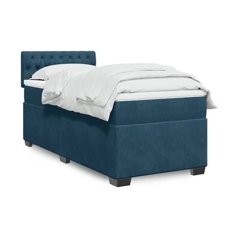 Sommier de style Snowco et matelas en velours bleu de 80 × 200 cm, velours doux et confortable, idéal chambre à coucher, style moderne, montage simple (1/5)