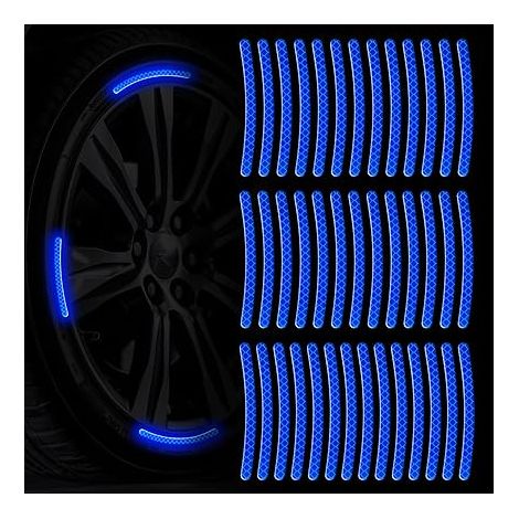 Lntyq 40 Stück reflektierende, kratzfeste Autofelgenaufkleber, Außenzubehör, wasserdichte Nachtsicherheitsaufkleber, universelle Aufkleber für Auto, Motorrad, Fahrrad (blau) (1/5)