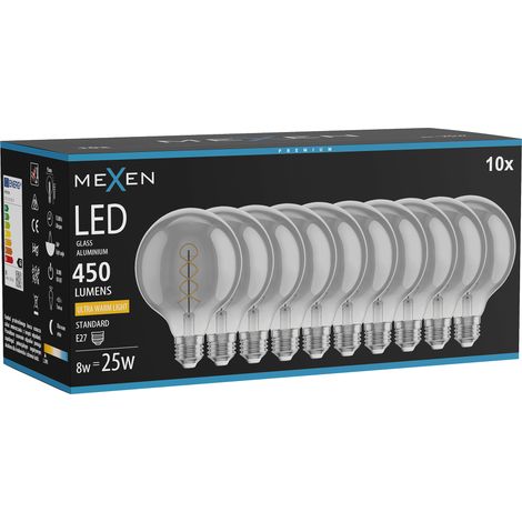 Mexen Vintis 10x ampoule filament spirale LED E27, G95, 8W, Chaude - 2200K, 450 lm, fumée - L167-E27-0822-70x10 (1/5)
