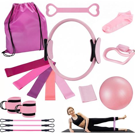 18 Piece Pilates Ring, Yoga Ball, Fitness Band, Tension Ring, Massage Ring and Bag, Suitable for Home Fitness Devices (1/5)