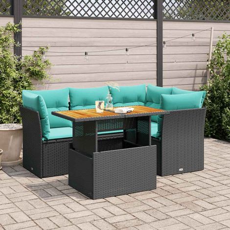 vidaXL Set Divani da Giardino 5 pz con Cuscini in Polyrattan Nero (1/5)