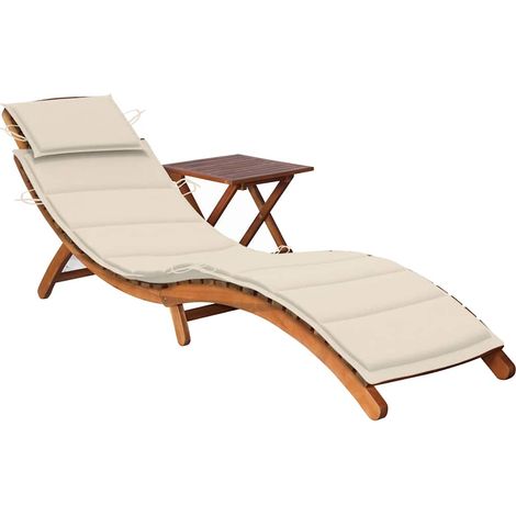 Sonnenliege mit Tisch und Auflage Massivholz Akazie (1/5)
