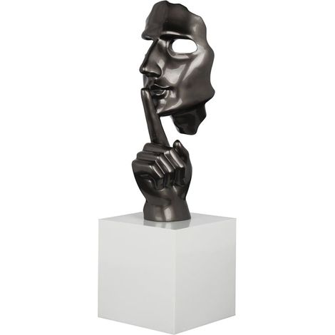 Sculpture "En Secreto" visage et main gris sur socle H57cm