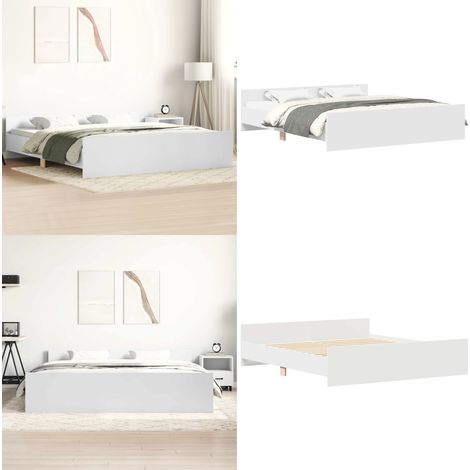 Bettgestell mit Kopf- und Fußteil Weiß 200x200 cm - Bettes Gestell - Holzbettrahmen - Massivholzbette - Weißes Bett - Boxspringbett - Home & Living (1/5)