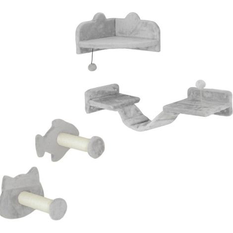Set de pared para gatos de 4 piezas con sisal y doble plataforma gris claro HOMVRA (1/5)