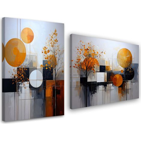 Set de tableaux sur toile  Abstraction cercles orange 2 x 20x30