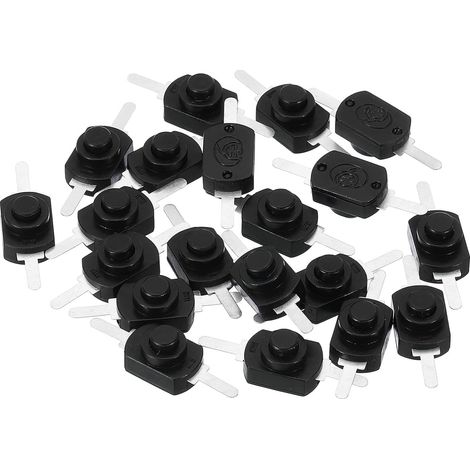 Verrouillage Pousser Bouton Interrupteur, 20 Pcs Droit Pieds Marche/Arrêt Autoblocage DC 30V 1A Micro Contrôle Interrupteur pour Lampe Poche Lumière Lampe Mur Sortie DIY, Noir (1/5)