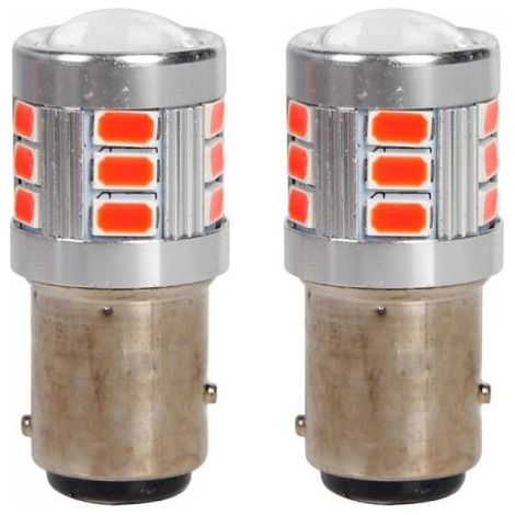 2 Pezzi Lampada LED BAY15D S25 P21/5W 18 SMD 3030 12V 24V 300lm 1W/2.5W Doppio Filamento Rosso Piedi Sfalsati 45mm