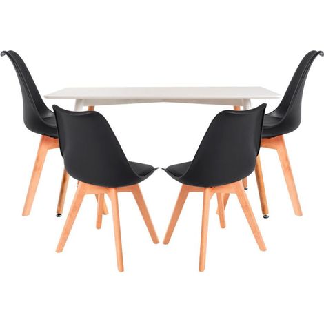 Conjuntos de mesa y sillas - Conjunto Mesa Tower Rectangular 120 x 80 cm Blanca y Pack 4 Sillas Synk Basic - Negro (1/5)
