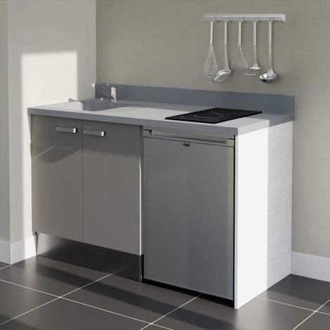 Kochnischen K17L - 140 cm - Grau - Cromo - Spüle links + Haushaltsgeräte Edelstahl (1/5)